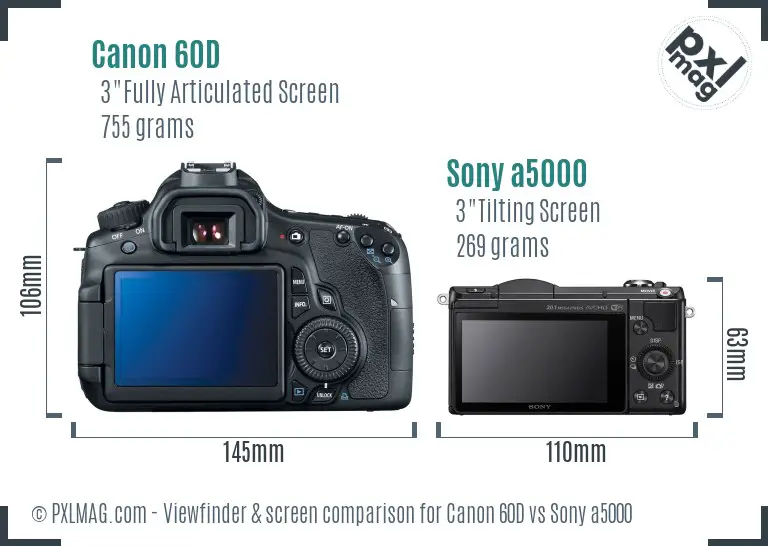Canon 60D vs Sony a5000 Screen and Viewfinder comparison Canon 60D vs Sony a5000 Screen and Viewfinder comparison