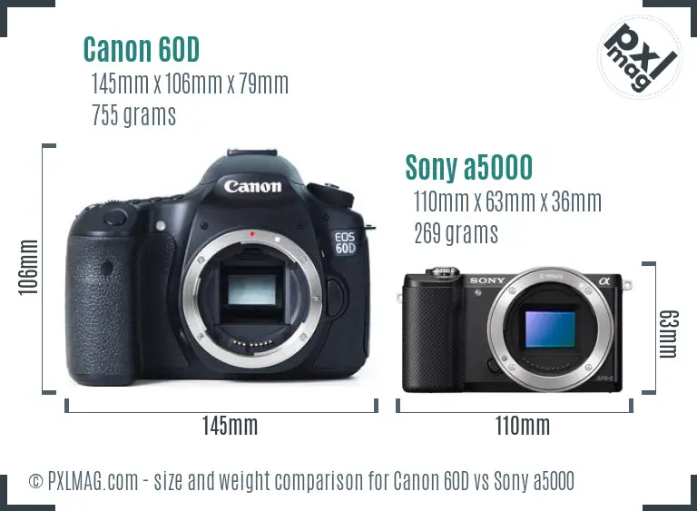 Canon 60D vs Sony a5000 size comparison Canon 60D vs Sony a5000 size comparison