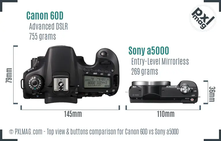 Canon 60D vs Sony a5000 top view buttons comparison Canon 60D vs Sony a5000 top view buttons comparison