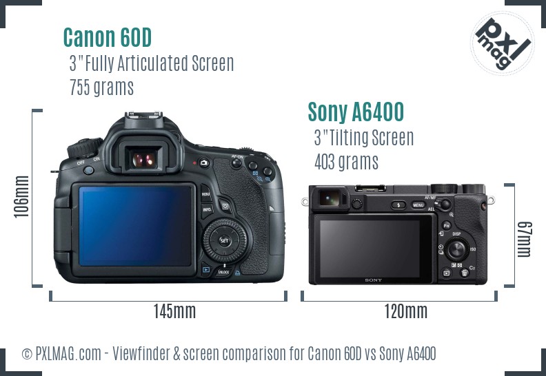 Canon 60D vs Sony A6400 Screen and Viewfinder comparison