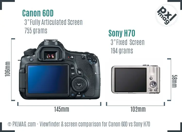 Canon 60D vs Sony H70 Screen and Viewfinder comparison