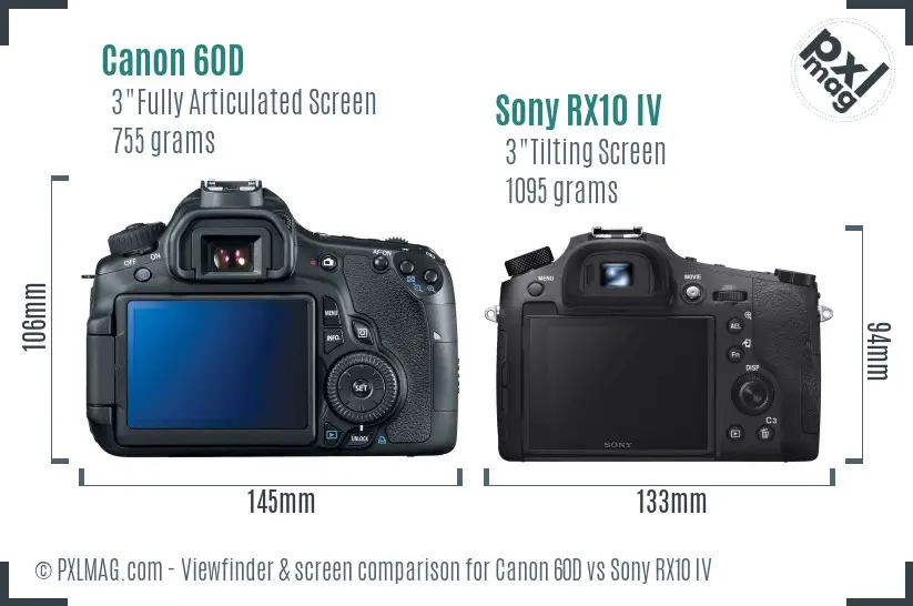 Canon 60D vs Sony RX10 IV Screen and Viewfinder comparison