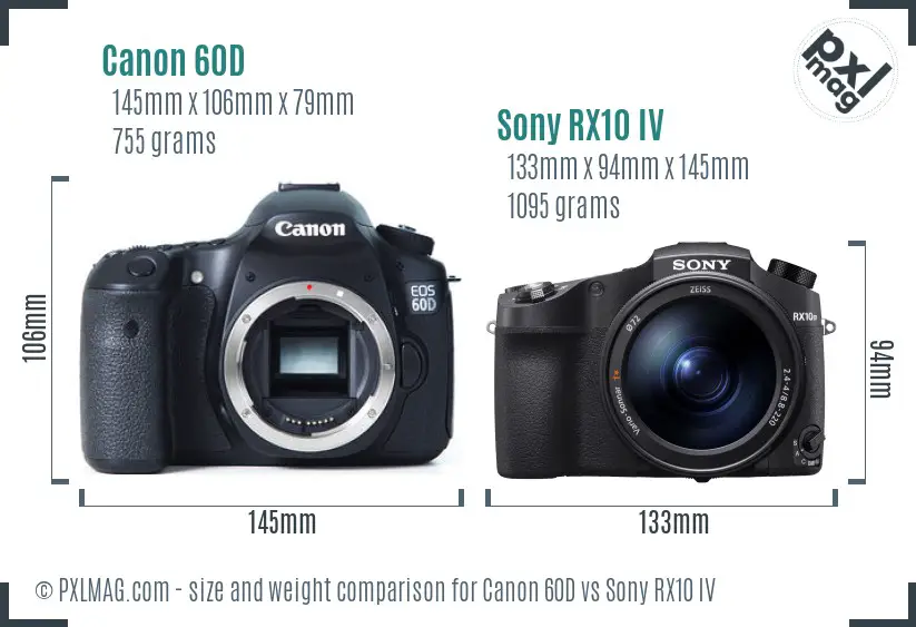 Canon 60D vs Sony RX10 IV size comparison