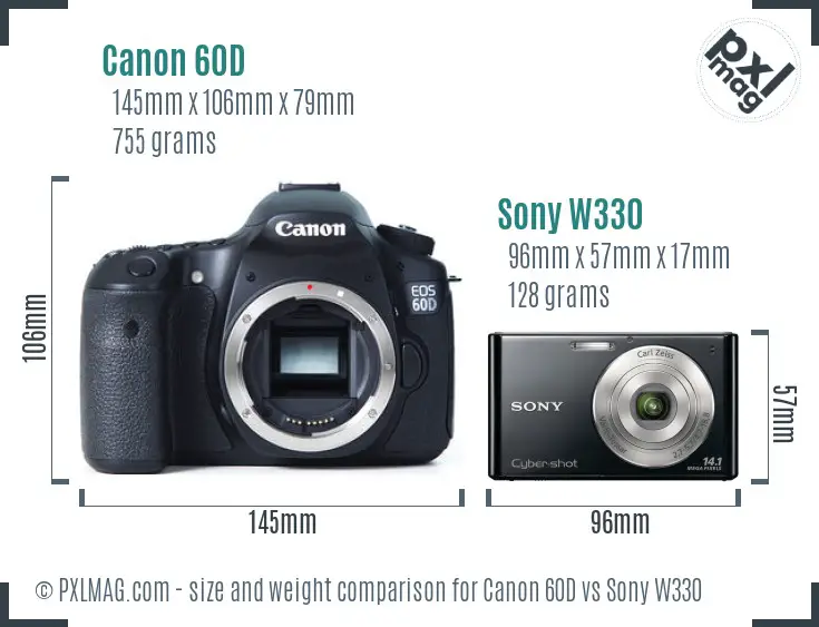 Canon 60D vs Sony W330 size comparison