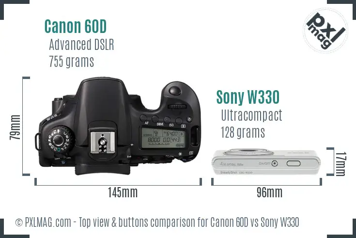 Canon 60D vs Sony W330 top view buttons comparison
