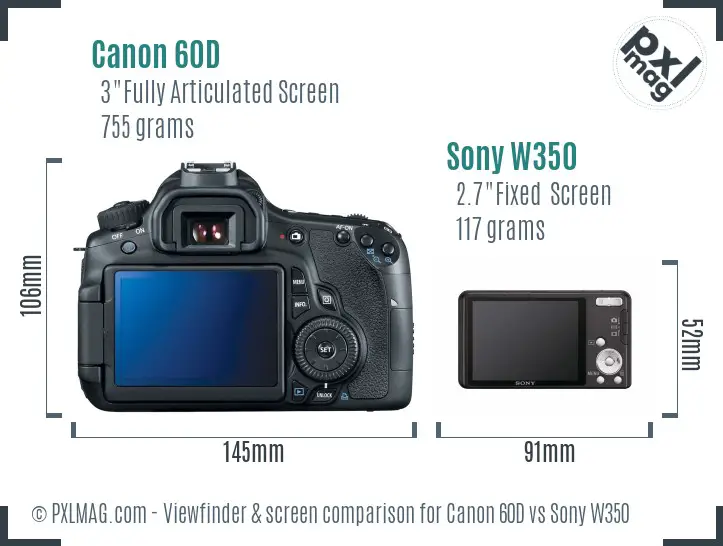 Canon 60D vs Sony W350 Screen and Viewfinder comparison