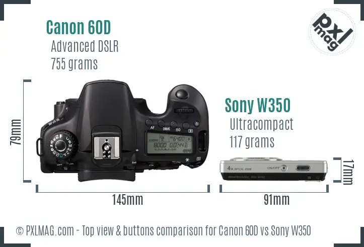 Canon 60D vs Sony W350 top view buttons comparison