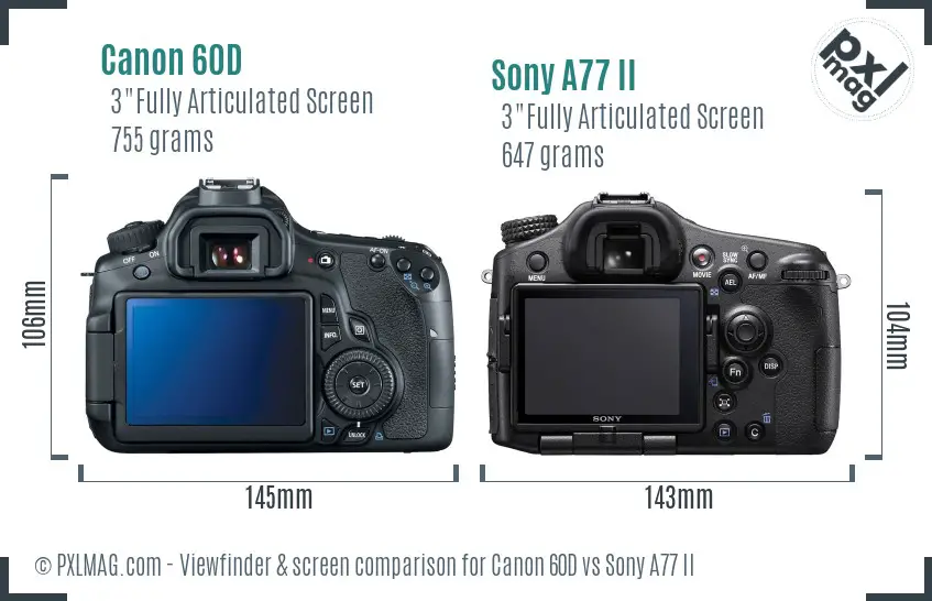 Canon 60D vs Sony A77 II Screen and Viewfinder comparison