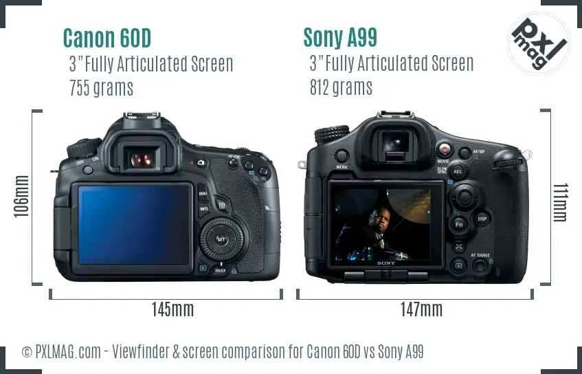 Canon 60D vs Sony A99 Screen and Viewfinder comparison