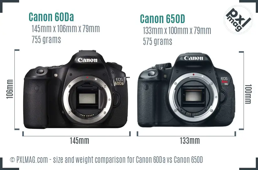 Canon 60Da vs Canon 650D size comparison
