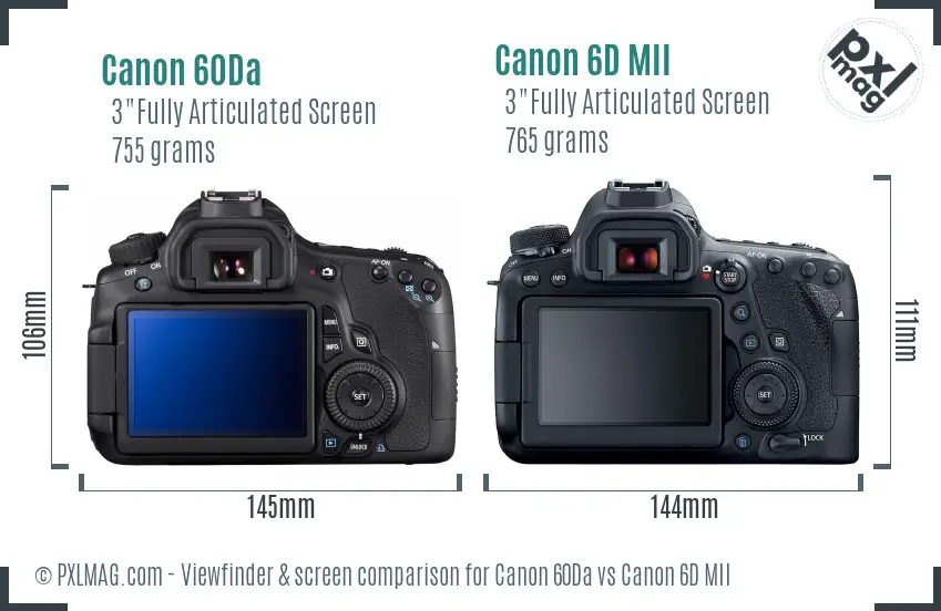 Canon 60Da vs Canon 6D MII Screen and Viewfinder comparison
