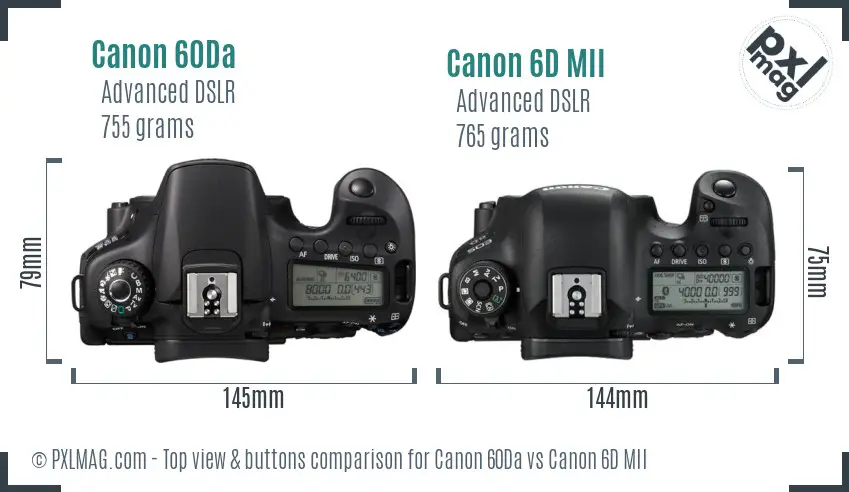 Canon 60Da vs Canon 6D MII top view buttons comparison