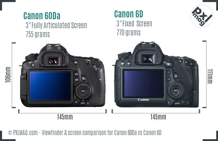 Canon 60Da vs Canon 6D Screen and Viewfinder comparison