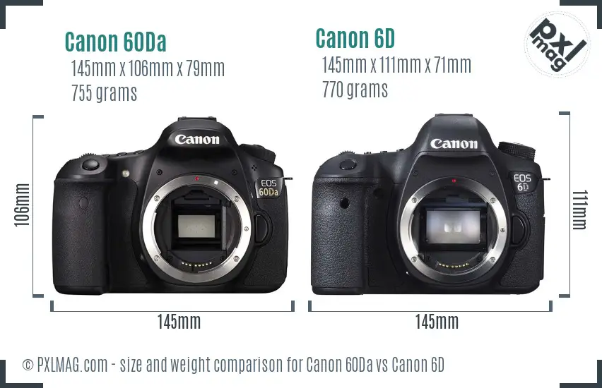 Canon 60Da vs Canon 6D size comparison