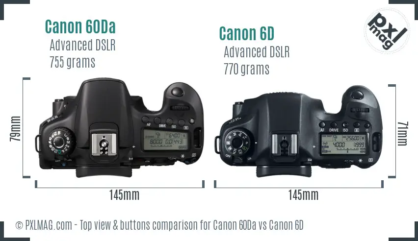 Canon 60Da vs Canon 6D top view buttons comparison