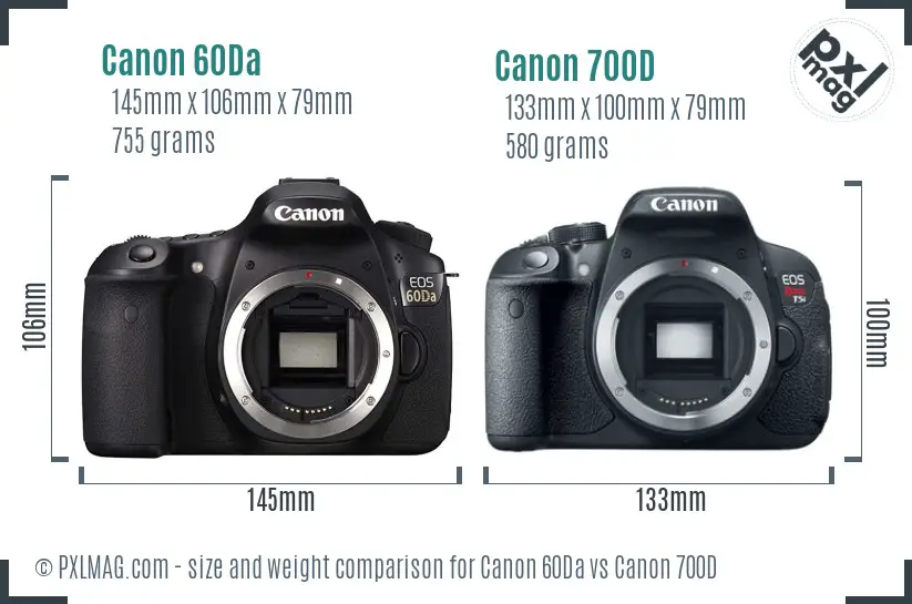 Canon 60Da vs Canon 700D size comparison