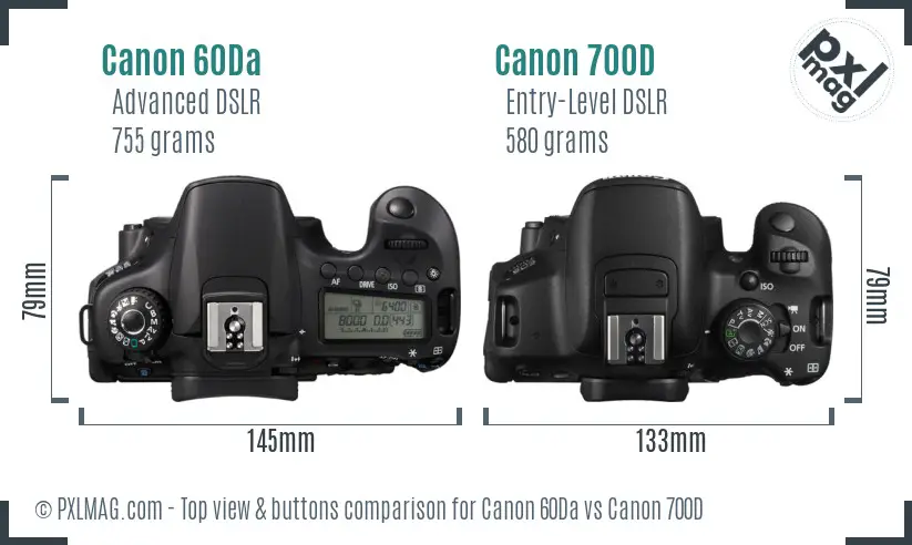 Canon 60Da vs Canon 700D top view buttons comparison