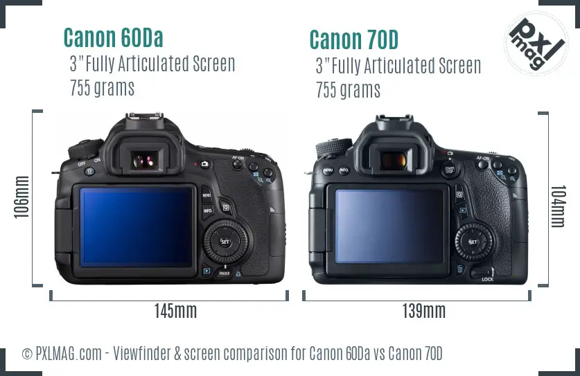 Canon 60Da vs Canon 70D Screen and Viewfinder comparison