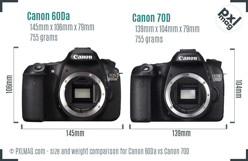 Canon 60Da vs Canon 70D size comparison
