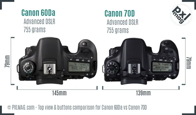 Canon 60Da vs Canon 70D top view buttons comparison
