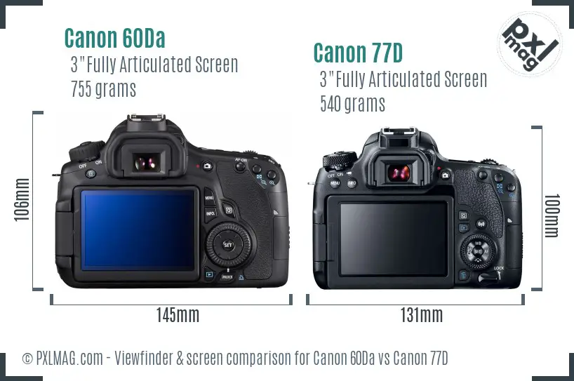 Canon 60Da vs Canon 77D Screen and Viewfinder comparison