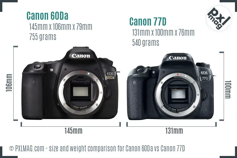 Canon 60Da vs Canon 77D size comparison
