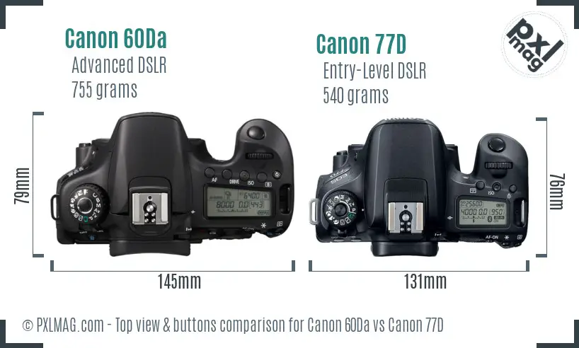 Canon 60Da vs Canon 77D top view buttons comparison