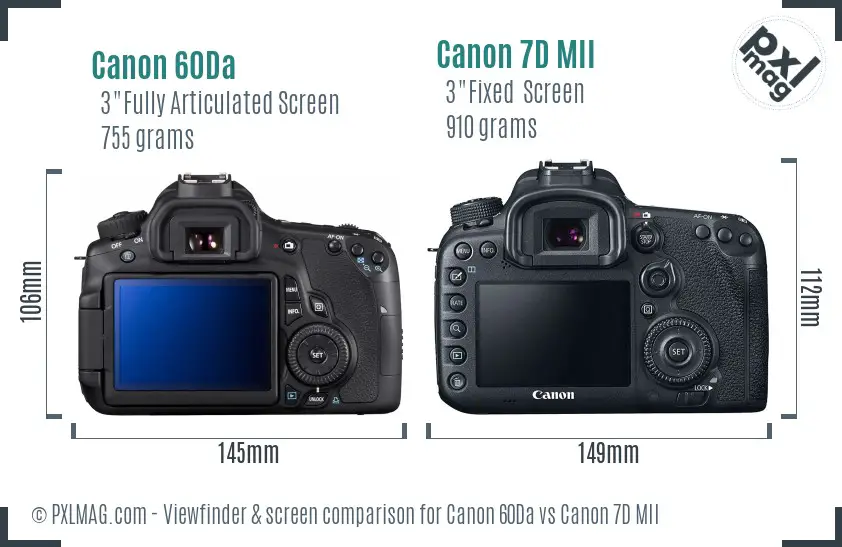Canon 60Da vs Canon 7D MII Screen and Viewfinder comparison
