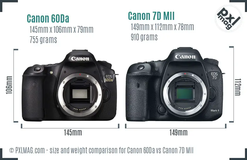 Canon 60Da vs Canon 7D MII size comparison