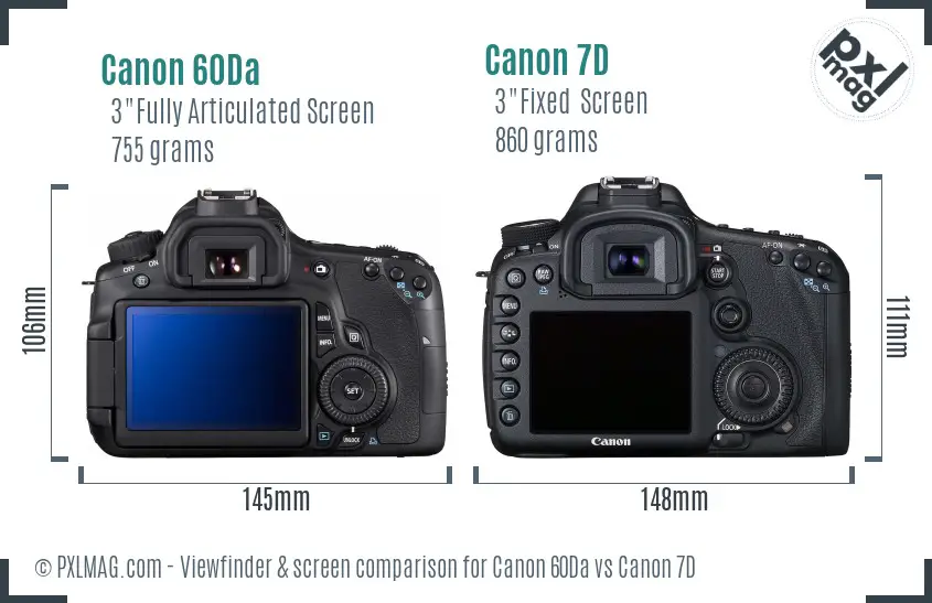 Canon 60Da vs Canon 7D Screen and Viewfinder comparison