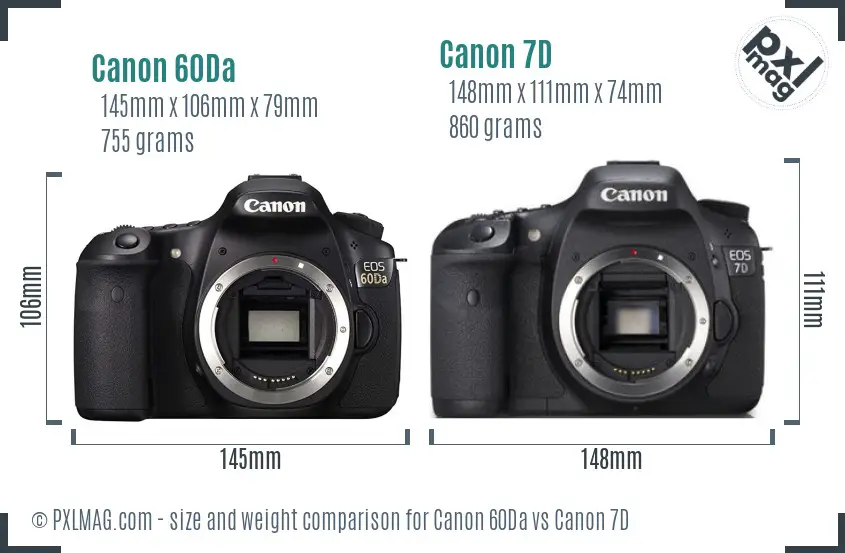 Canon 60Da vs Canon 7D size comparison