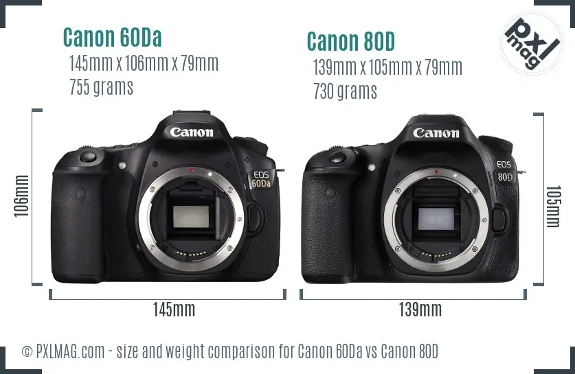 Canon 60Da vs Canon 80D size comparison