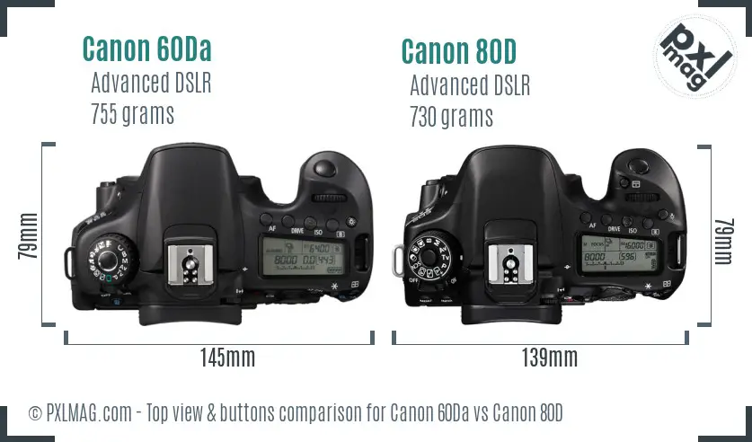 Canon 60Da vs Canon 80D top view buttons comparison