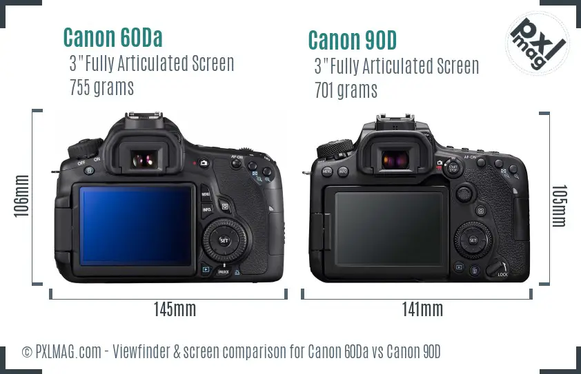 Canon 60Da vs Canon 90D Screen and Viewfinder comparison