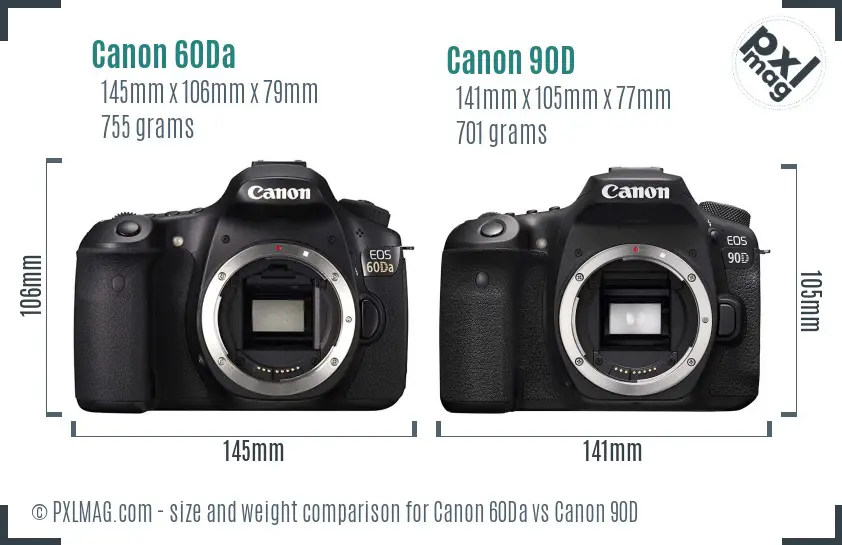 Canon 60Da vs Canon 90D size comparison