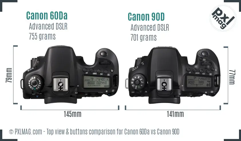 Canon 60Da vs Canon 90D top view buttons comparison