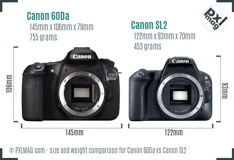 Canon 60Da vs Canon SL2 size comparison