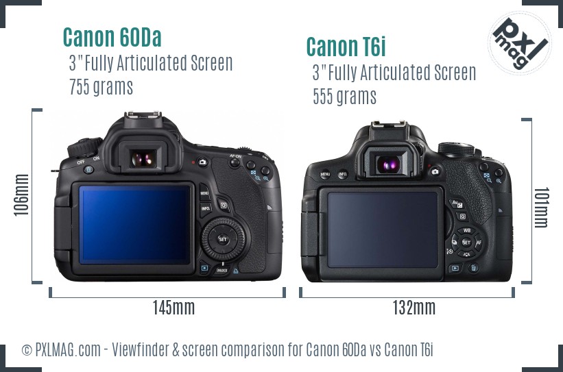 Canon 60Da vs Canon T6i Screen and Viewfinder comparison