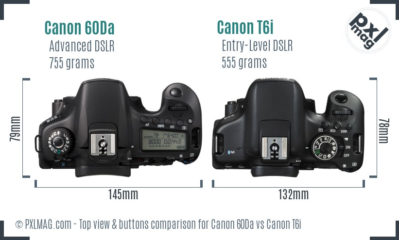 Canon 60Da vs Canon T6i top view buttons comparison