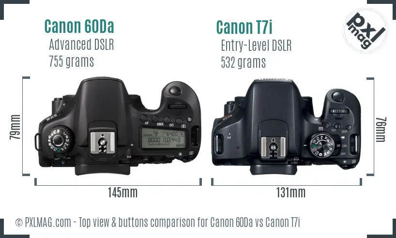 Canon 60Da vs Canon T7i top view buttons comparison Canon 60Da vs Canon T7i top view buttons comparison