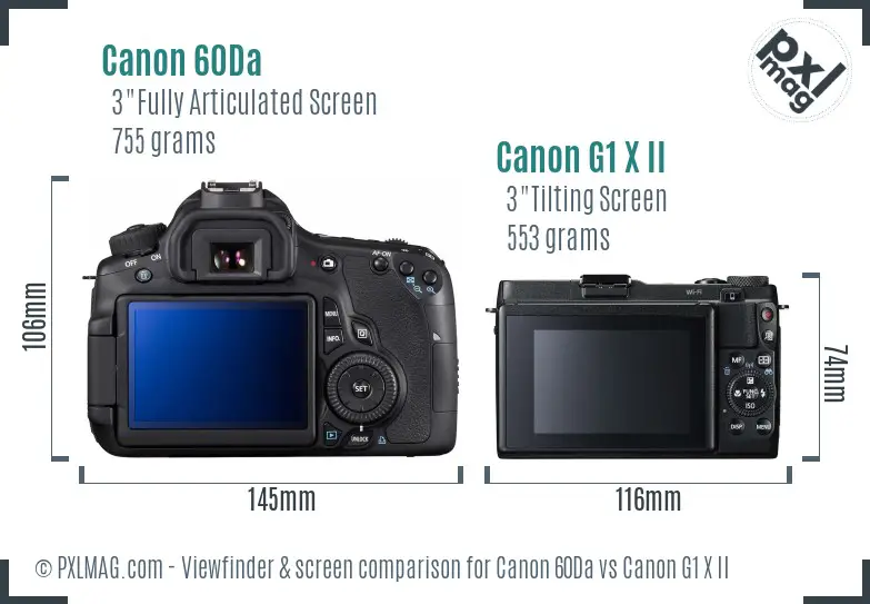 Canon 60Da vs Canon G1 X II Screen and Viewfinder comparison