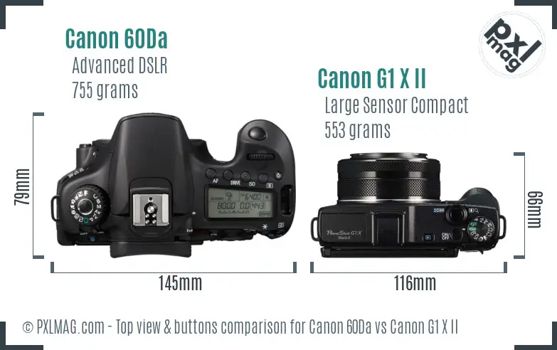 Canon 60Da vs Canon G1 X II top view buttons comparison
