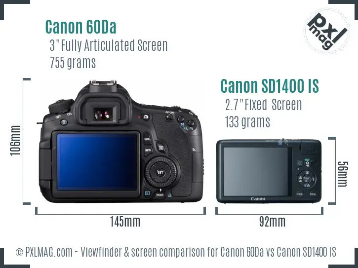 Canon 60Da vs Canon SD1400 IS Screen and Viewfinder comparison