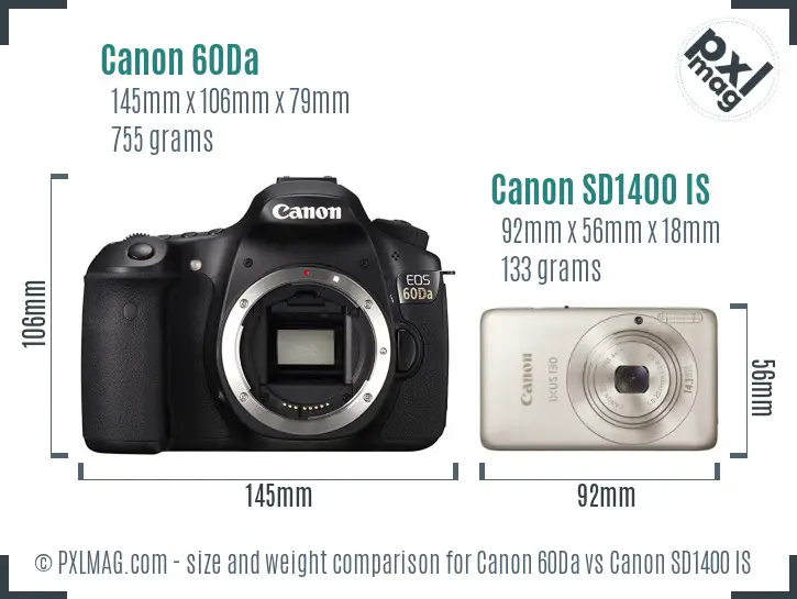 Canon 60Da vs Canon SD1400 IS size comparison