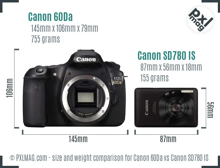 Canon 60Da vs Canon SD780 IS size comparison