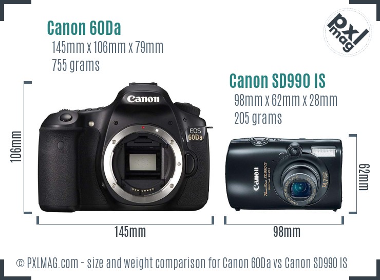 Canon 60Da vs Canon SD990 IS size comparison Canon 60Da vs Canon SD990 IS size comparison
