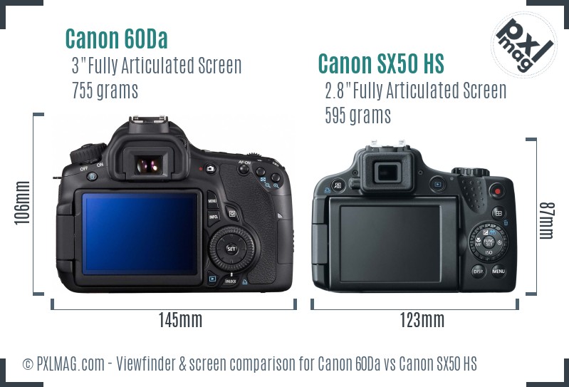 Canon 60Da vs Canon SX50 HS Screen and Viewfinder comparison