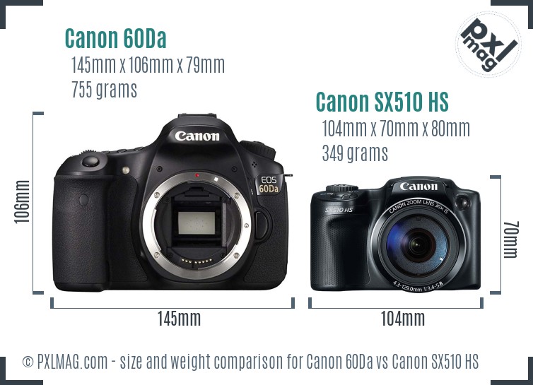 Canon 60Da vs Canon SX510 HS size comparison