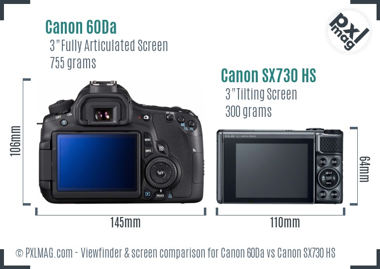 Canon 60Da vs Canon SX730 HS Screen and Viewfinder comparison