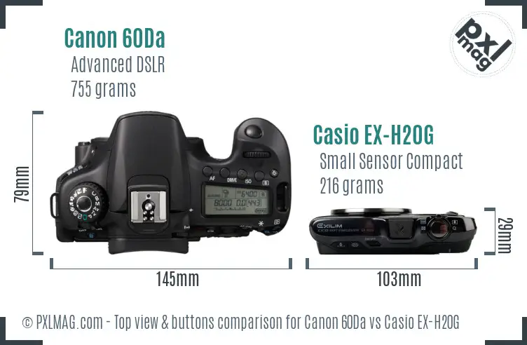 Canon 60Da vs Casio EX-H20G top view buttons comparison